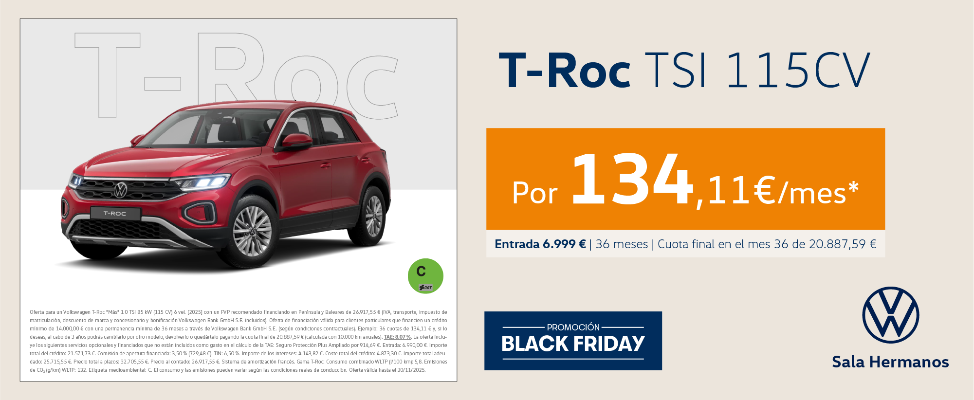 ¡Unidades limitadas! T-Roc TSI desde 134€/mes*